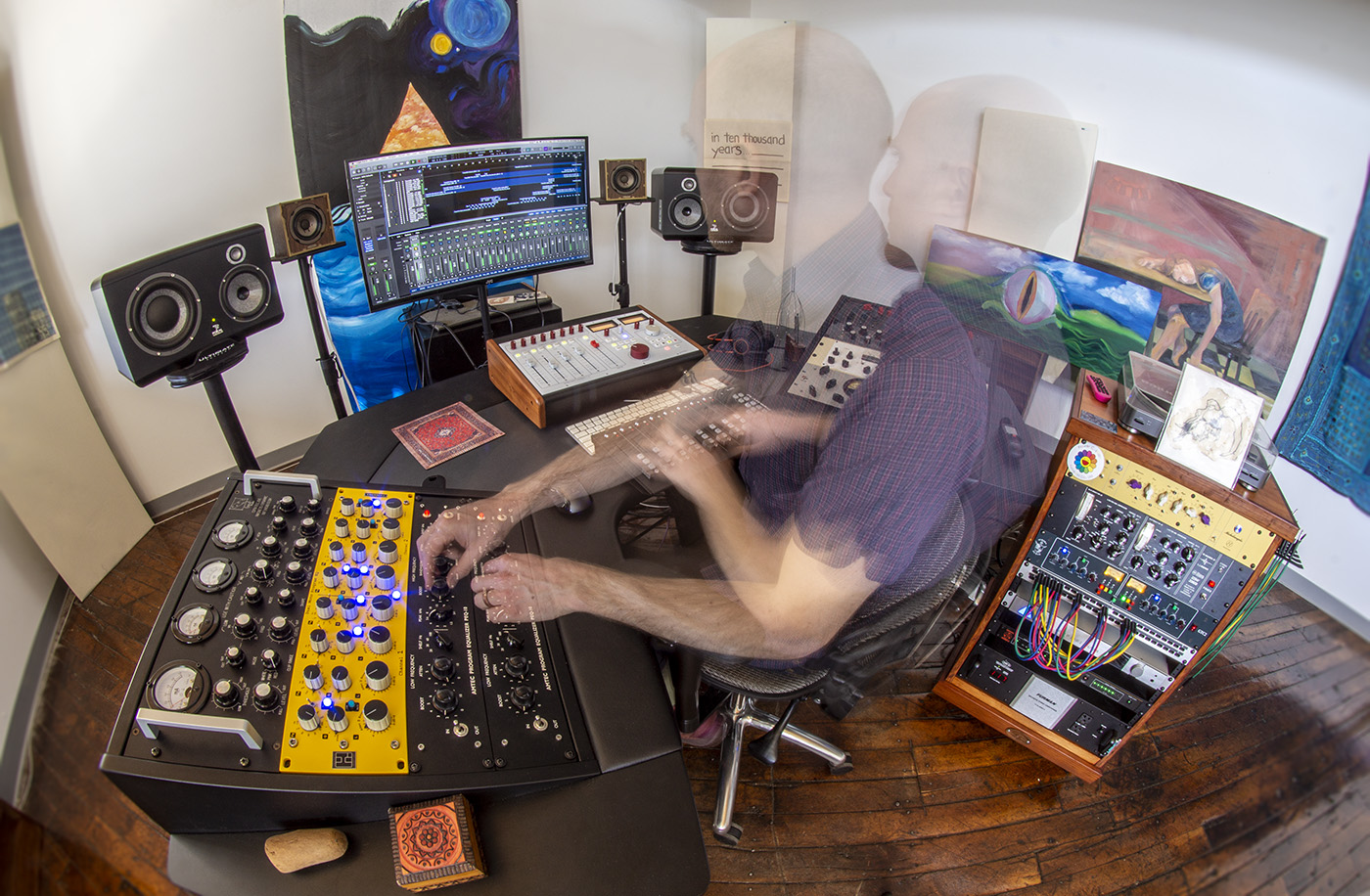 Greg Abate working at the Neon Audio desk